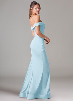 Azazie Everly Bridesmaid Dresses Sky Blue Mermaid Off the Shoulder Stretch Satin Convertible Dress image4