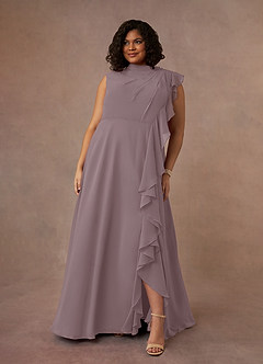 Azazie Narine Mother of the Bride Dresses Dusk A-Line High Neckline Pleated Chiffon Dress image11