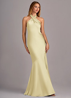 Azazie Lorena Bridesmaid Dresses Lemon Sorbet Mermaid Pleated Stretch Satin Dress image3