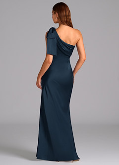 Azazie Yuanna Bridesmaid Dresses Dark Navy Mermaid One Shoulder Stretch Satin Dress image2