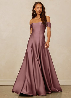 Christian Siriano Bridal for Azazie 1002 Bridesmaid Dresses Vintage Mauve A-Line Off the Shoulder Stretch Satin Convertible Dress image1