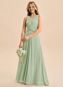Azazie Freya Junior Dusty Sage A-Line Pleated Chiffon Dress image5