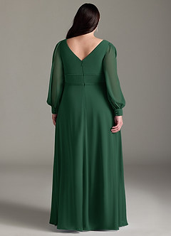 Azazie Sage Schlussverkauf A-Linie Langarm Chiffon Kleid Dunkelgrün image7