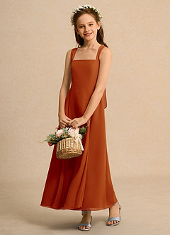 Azazie Tater Junior Formal Jurken voor bloemenmeisjes A-Lijn Jurk van Chiffon Geplooid Paprika image4