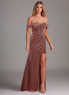 Azazie Jas Bridesmaid Dresses Rustic Rose Sheath Off-The-Shoulder Corset Velvet Convertible Dress image4