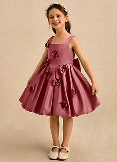 Azazie Lillian Flower Girl Dresses Antique Rose Ball-Gown Pleated Matte Satin Dress image1