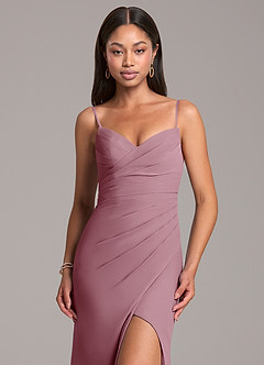 Azazie Yola Bridesmaid Dresses Vintage Mauve Sheath Pleated Chiffon Convertible Dress image2