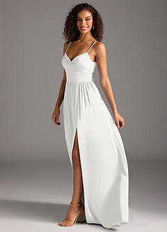 Azazie Zeya Bridesmaid Dresses White A-Line Pleated Stretch Satin Dress image7