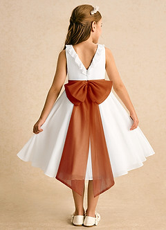 Azazie Dani Flower Girl Dresses Ivory Paprika A-Line Bow Chiffon Dress image2