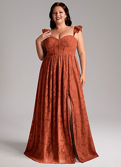 Azazie Denisse Bridesmaid Dresses Auburn A-Line Ruched Floral Burnout Dress image7