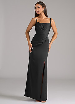 Azazie Marla Bridesmaid Dresses Black Sheath Strapless Stretch Satin Convertible Dress image7
