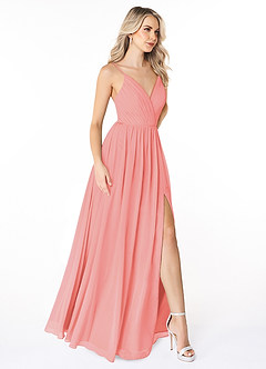 Azazie Gracie Final Sale Coral A-Line Pleated Chiffon Dress image5