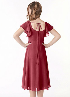 Azazie Bondi Junior A-Line Ruchede Chiffon Te-længde Junior brudepige Kjole image3