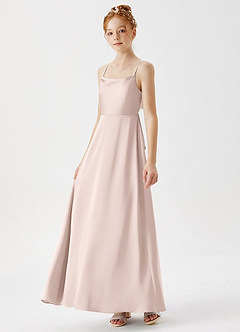 Azazie Shale Junior A-Linie Stretch-Satin Kleid Zartrosa image2