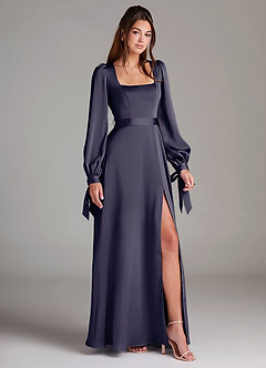 Azazie Leonia Bridesmaid Dresses Stormy A-Line Long Sleeve Stretch Satin Dress image3