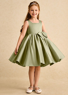 Azazie Jessie Flower Girl Dresses Moss Green A-Line Bow Matte Satin Dress image3