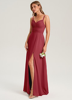 Azazie Terese Bridesmaid Dresses Pomegranate A-Line Pleated Chiffon Dress image7