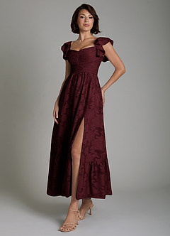Azazie Anaya Bridesmaid Dresses Cabernet A-Line Ruched Floral Burnout Dress image5