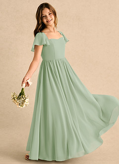 Azazie Patsy Girls Formal vestidos de niña de las flores Vestido Salvia Polvorienta de Gasa de Corte en A con Escote corazón image3