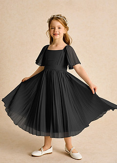 Azazie Gisele Abiti da Ragazza di Fiori Abito A-Line in Chiffon Plissettato Nero image4