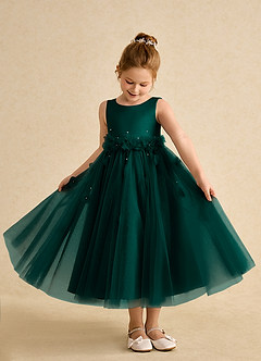 Azazie Lux vestidos de niña de las flores Vestido de Pino de Tul de Corte En A con Perla image3