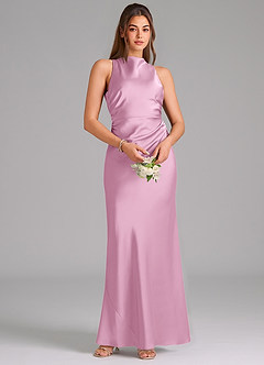 Azazie Evadne Bridesmaid Dresses Candy Pink Sheath Pleated Stretch Satin Dress image6