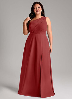 Azazie Phaedra Bridesmaid Dresses Rust A-Line One Shoulder Chiffon Dress image5