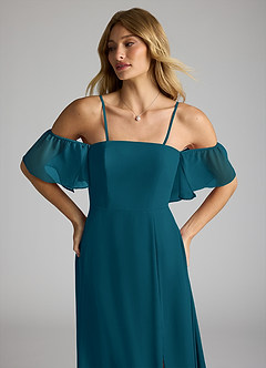 Azazie Sue Bridesmaid Dresses Ink Blue A-Line Off the Shoulder Chiffon Convertible Dress image2