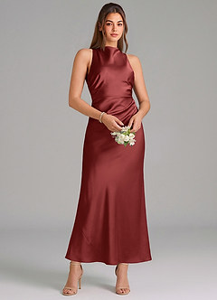 Azazie Evadne Brautjungfernkleider Etui Plissee Stretch-Satin Kleid Terrakotta image3