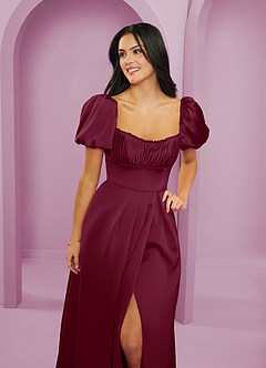 Barbie ♥ Azazie Bridesmaid Dresses Mulberry A-Line Ruched Stretch Satin Dress image5