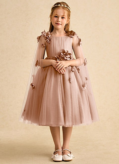 Azazie Staria Blumenmädchenkleider Ballkleid Gestreift Tüll Kleid Champagner Rosa image1
