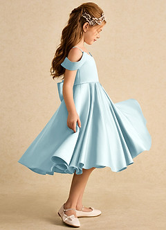 Azazie Favia Flower Girl Dresses Sea Glass A-Line Off the Shoulder Matte Satin Dress image5