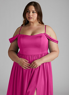 Azazie Morana Bridesmaid Dresses Fuchsia A-Line Off the Shoulder Stretch Satin Convertible Dress image15