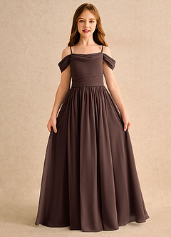 Azazie Shia Girls Formal Flower Girl Dresses Ganache A-Line Off the Shoulder Chiffon Dress image5