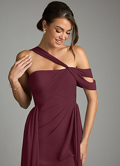 Azazie Kassandra Bridesmaid Dresses Cabernet A-Line Off the Shoulder Chiffon Dress image2