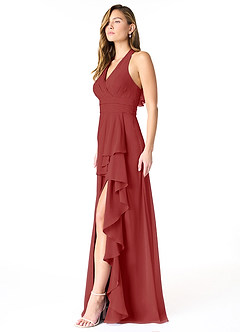 Azazie Aviv Brautjungfernkleider A-Linie Plissee Chiffon Kleid Rost image3