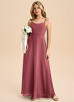 Azazie Shale Junior Merlot A-Line Bow Chiffon Dress image5