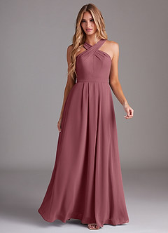 Azazie Dixie Bridesmaid Dresses Desert Rose A-Line Halter Pleated Chiffon Dress image3