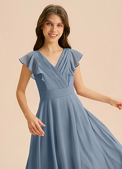 Azazie Anysa Junior Robe Trapèze en Mousseline de soie Rayé Violet Crépusculaire image7