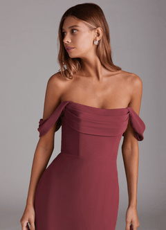 Azazie Saige Brautjungfernkleider Wandelbar A-Linie Schulterfrei Chiffon Kleid Merlot image5