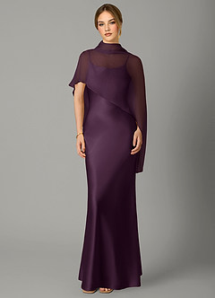 Azazie Jaleesa Jurken voor bruidsmeisjes Jurk van Stretch Satijn met A-Lijn Hoge Kraag Pruim image4