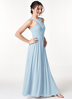 Azazie Jiya Junior Sky Blue A-Line Pleated Mesh Dress image3