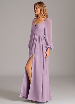 Azazie Bailee Bridesmaid Dresses Wisteria A-Line Long Sleeve Chiffon Dress image3