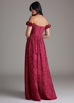 Azazie Autumn Bridesmaid Dresses Burgundy A-Line Off the Shoulder Floral Burnout Convertible Dress image3