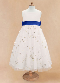 Azazie Pollie Flower Girl Dresses Ivory Royal Blue A-Line Bow Tulle Dress image11