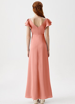Azazie Omari Junior Coral A-Line Pleated Stretch Satin Dress image7