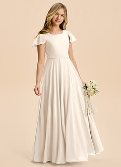 Azazie Cady Junior Abito A-Line in Chiffon Plissettato Alabastro Bianco image3