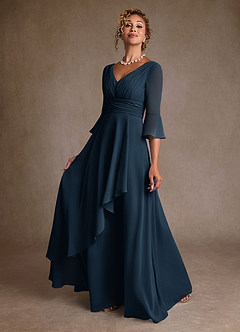 Azazie Eire vestidos de madre de la novia Vestido Azul Marino Oscuro de Gasa de Corte en A con Plisado image3
