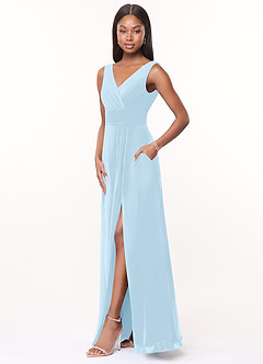 Azazie Karina Bridesmaid Dresses Sky Blue A-Line Pleated Chiffon Dress image3