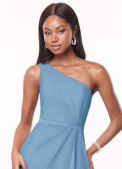 Azazie Liza Bridesmaid Dresses Steel Blue Mermaid One Shoulder Chiffon Dress image5